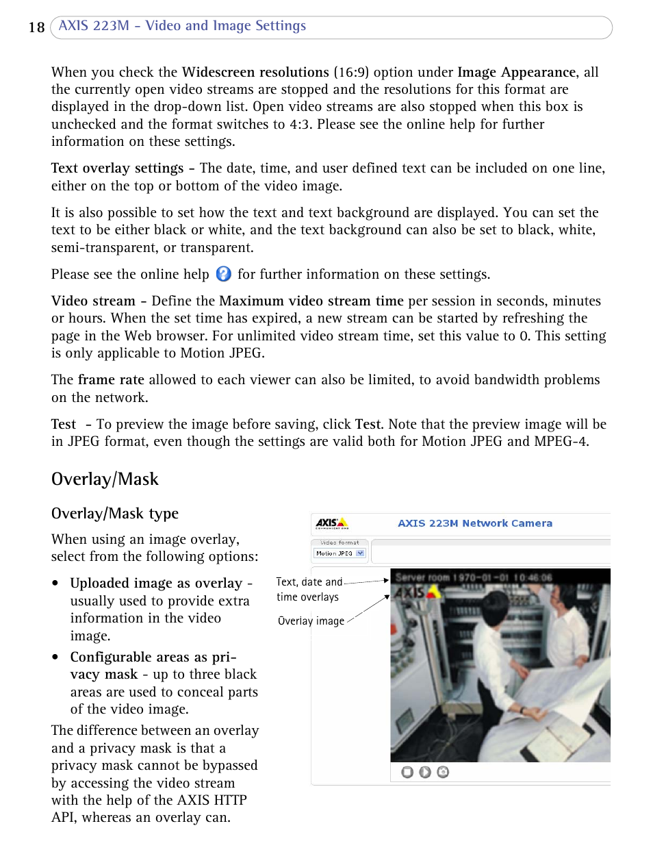 Overlay/mask, Overlay / mask | Axis Communications AXIS 223M User Manual | Page 18 / 70