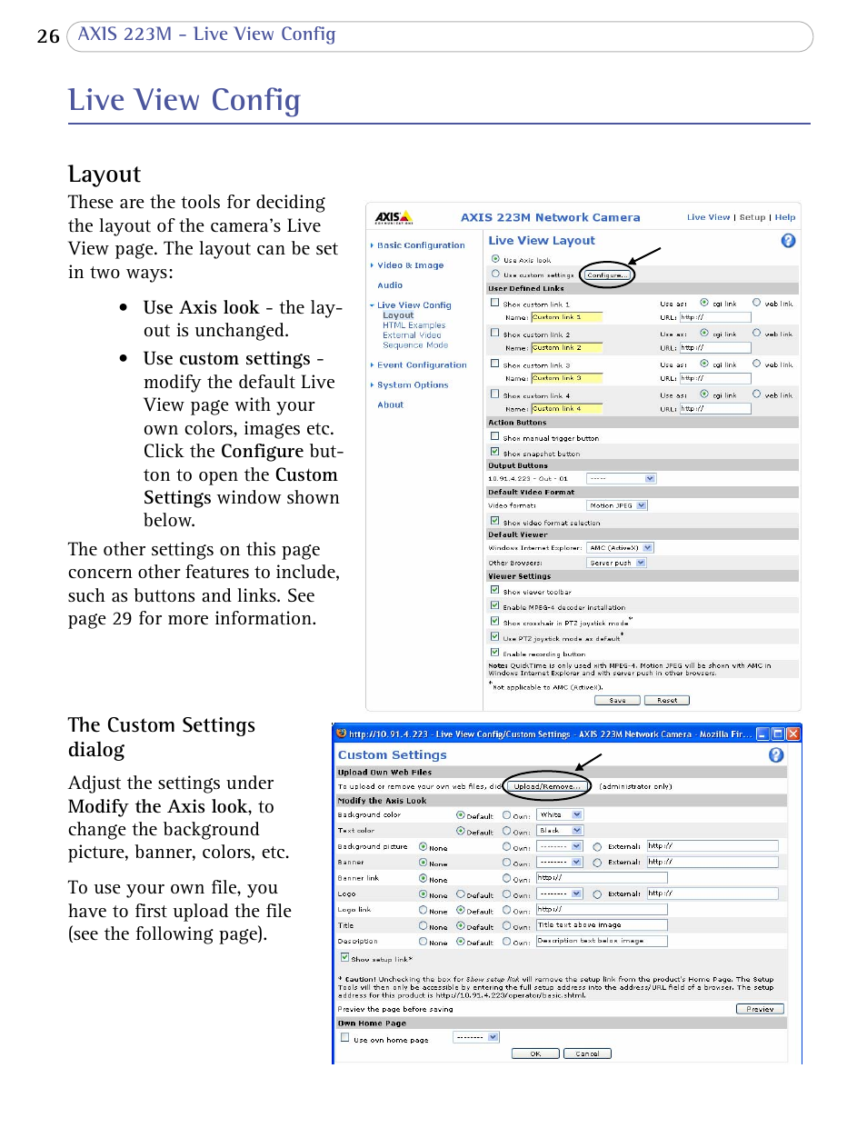 Live view config, Layout | Axis Communications AXIS 223M User Manual | Page 26 / 70