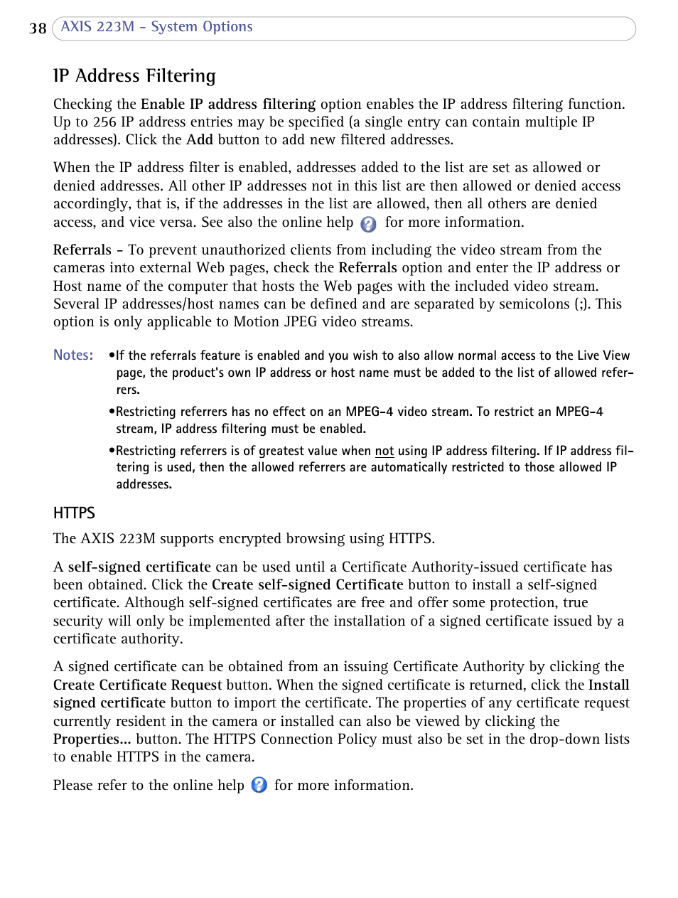 Ip address filtering | Axis Communications AXIS 223M User Manual | Page 38 / 70