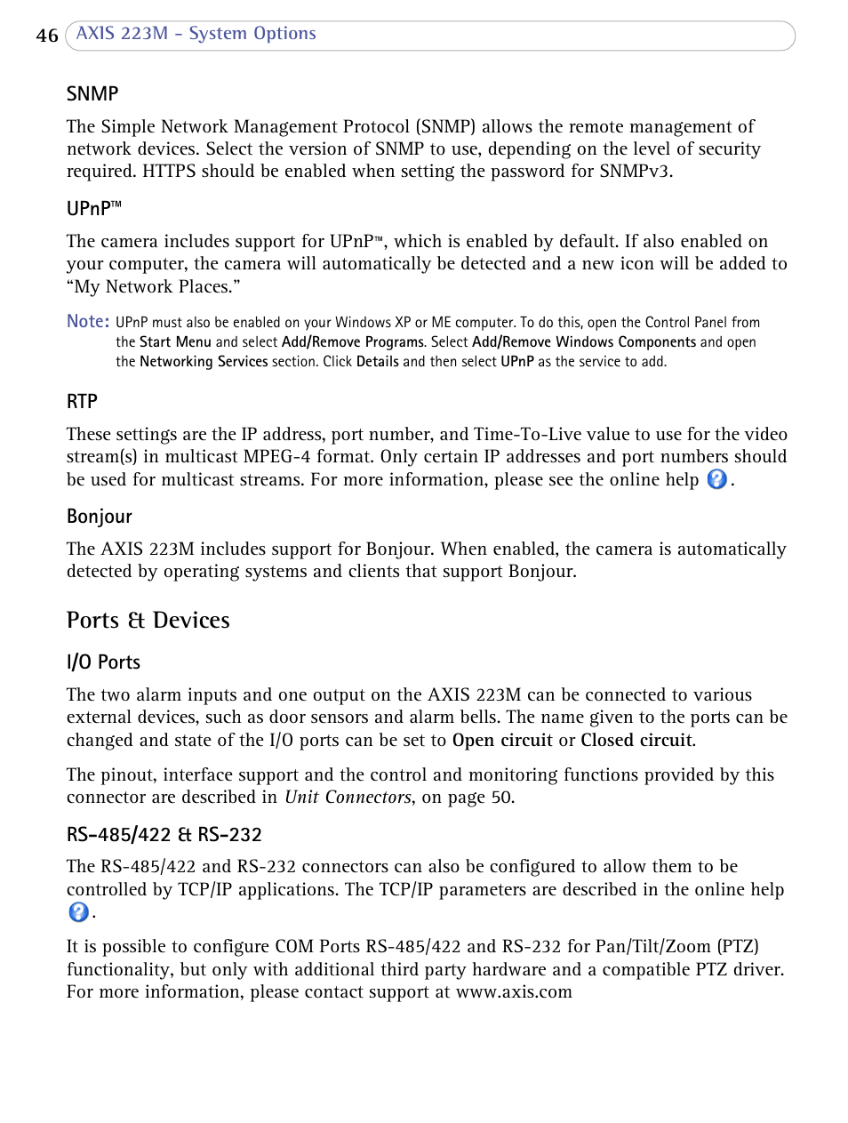 Ports & devices | Axis Communications AXIS 223M User Manual | Page 46 / 70