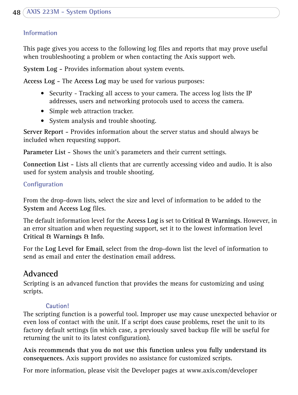 Advanced | Axis Communications AXIS 223M User Manual | Page 48 / 70