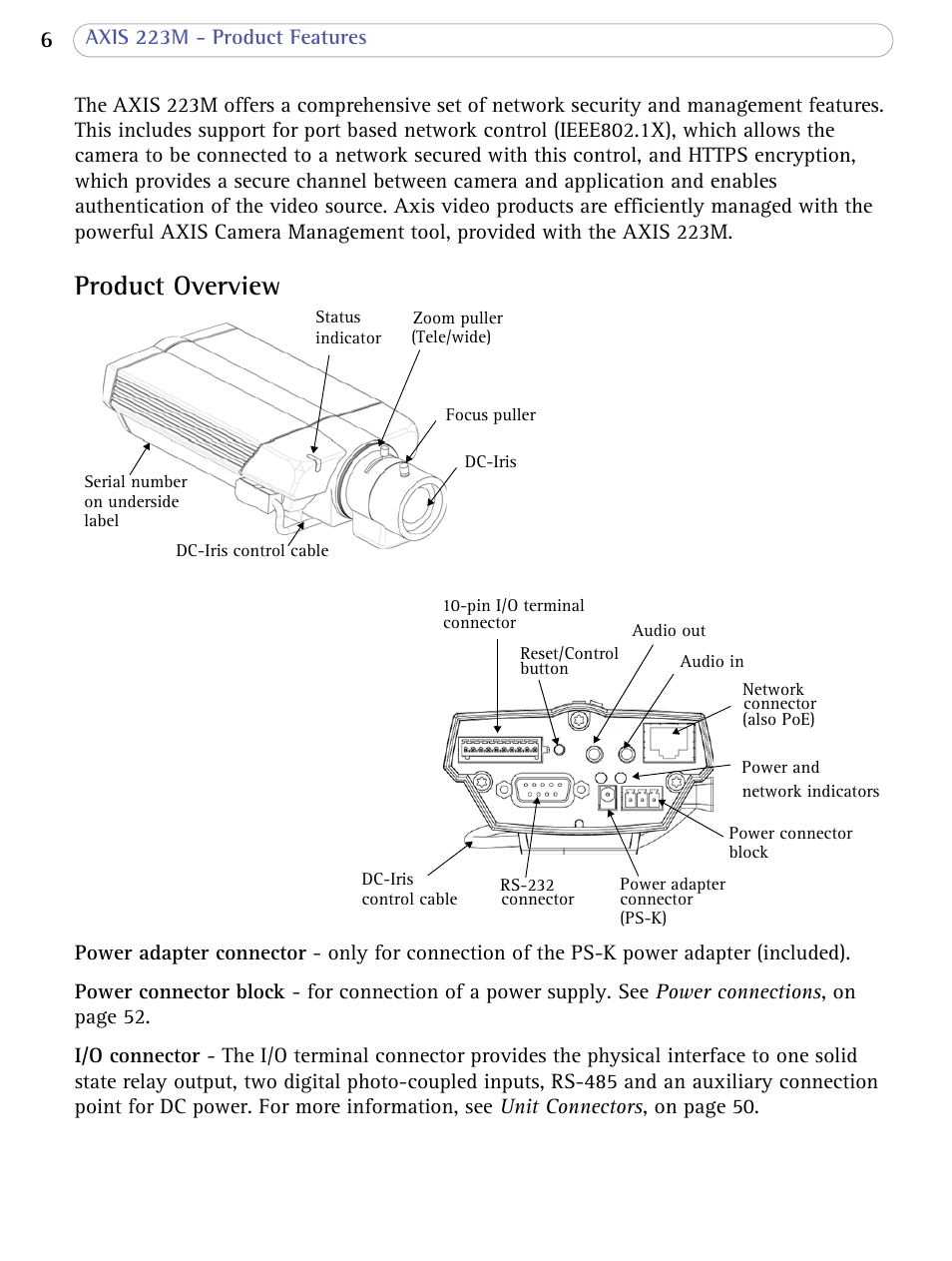 Product overview | Axis Communications AXIS 223M User Manual | Page 6 / 70