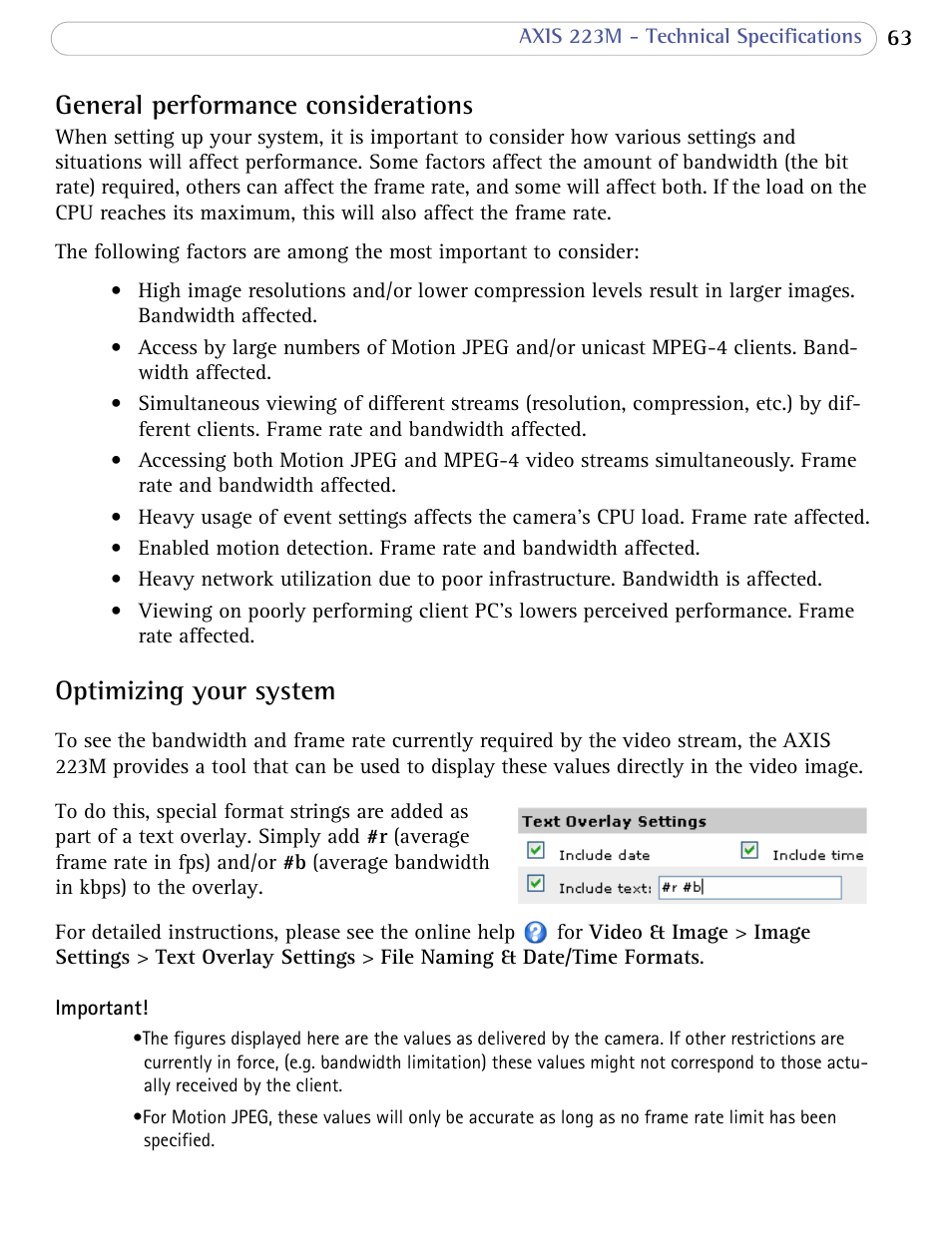 General performance considerations, Optimizing your system | Axis Communications AXIS 223M User Manual | Page 63 / 70