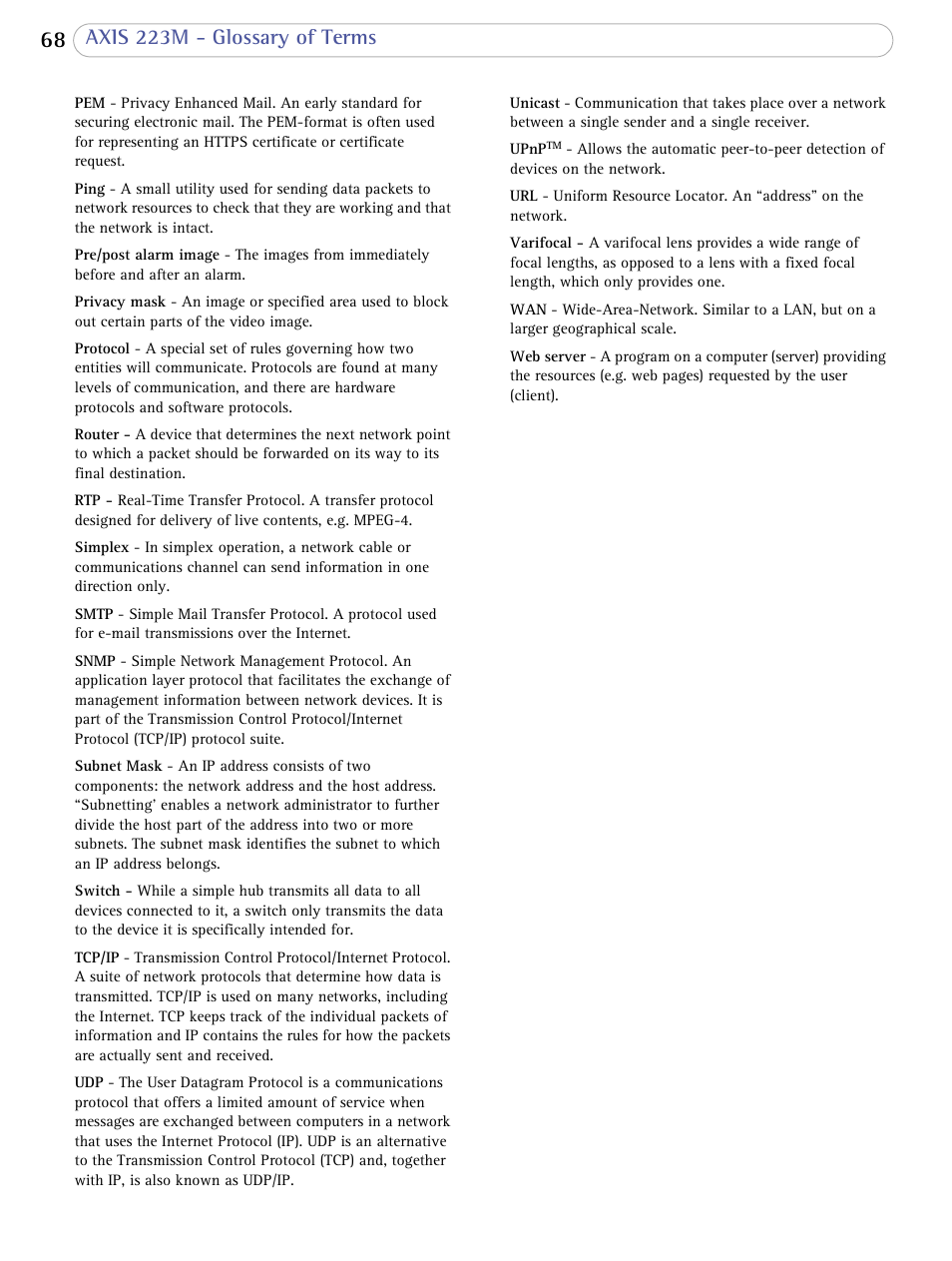Axis 223m - glossary of terms | Axis Communications AXIS 223M User Manual | Page 68 / 70