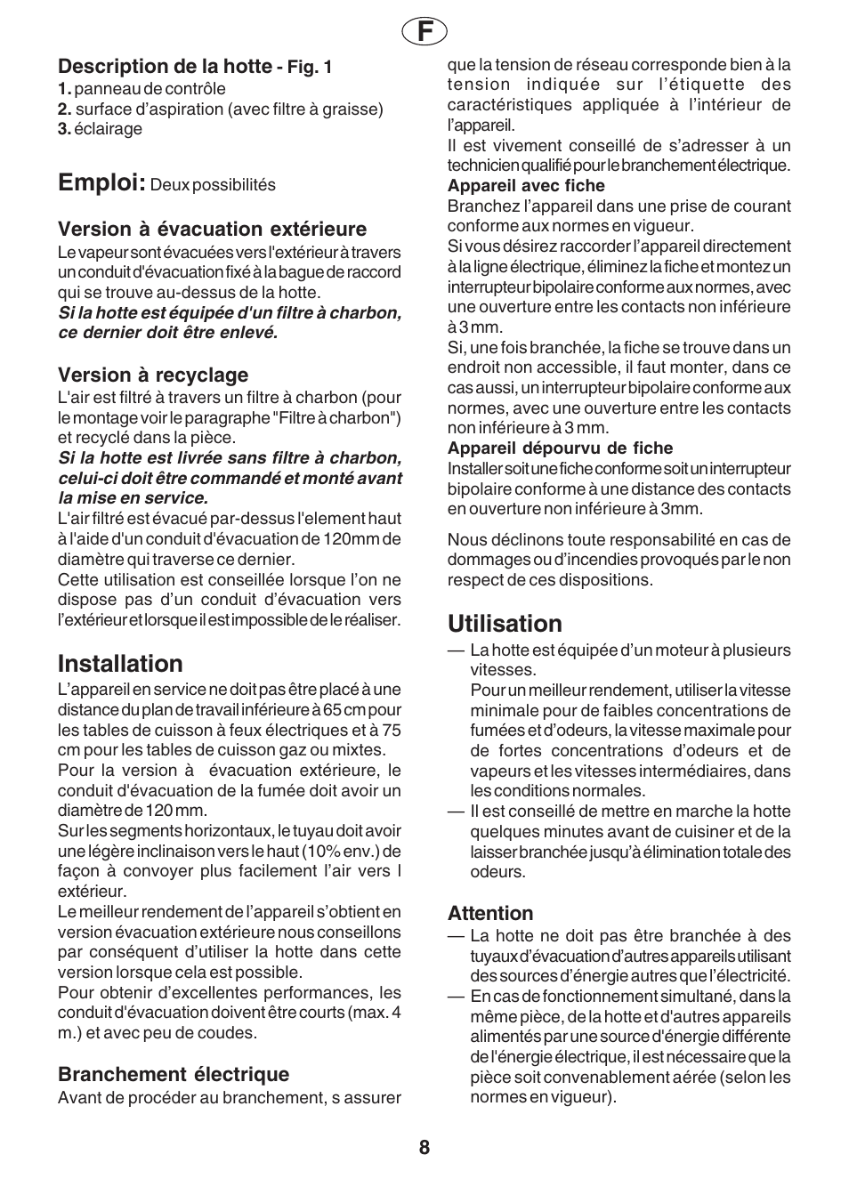 Emploi, Installation, Utilisation | Fagor AF2-627IX User Manual | Page 8 / 20