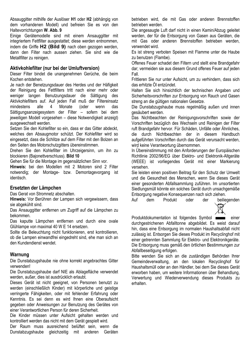 Aktivkohlefilter (nur bei der umluftversion), Ersetzten der lämpchen, Warnung | Fagor AF3-617IX User Manual | Page 8 / 33