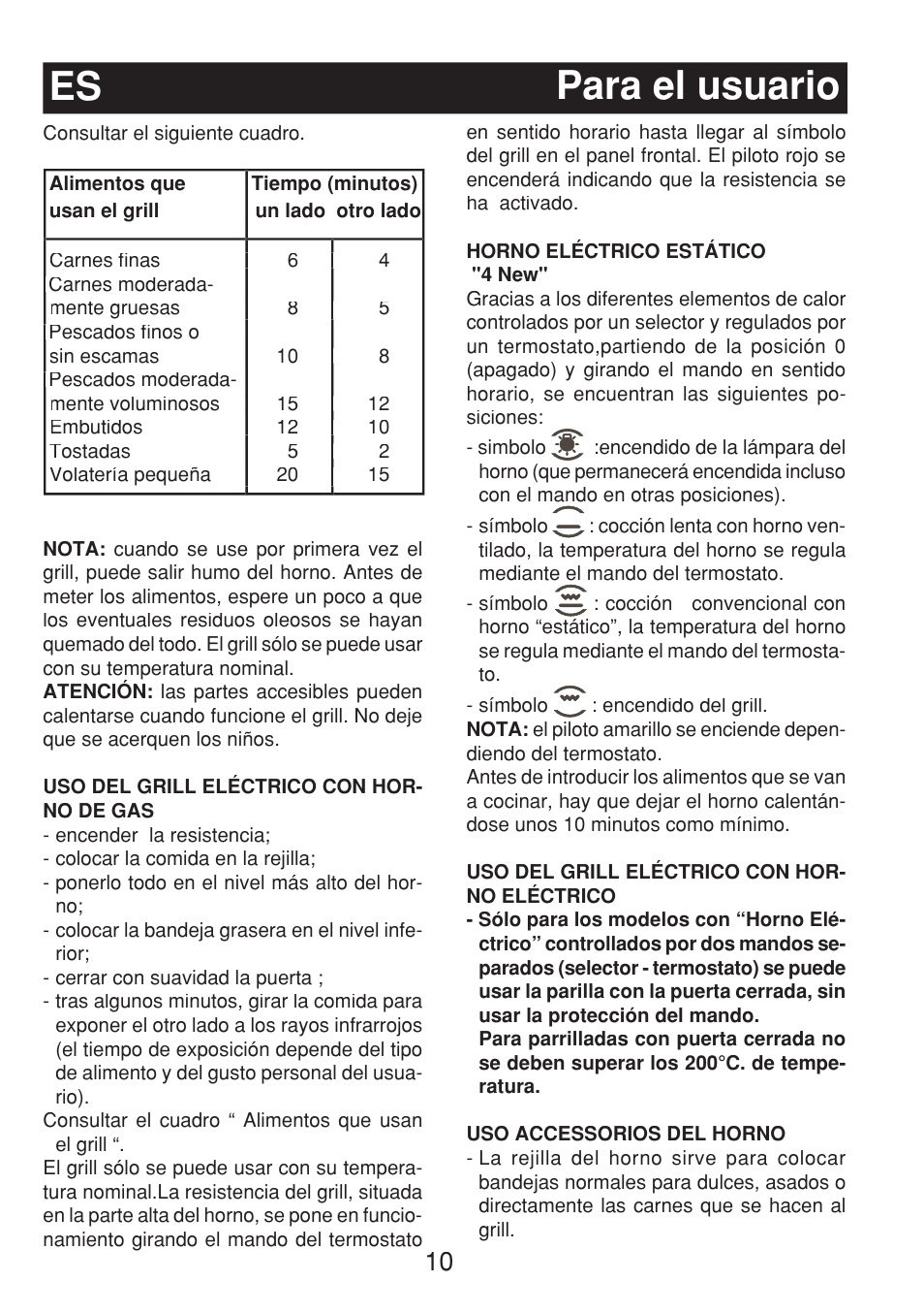 Para el usuario es | Fagor 3CF-540SI BUT User Manual | Page 10 / 48