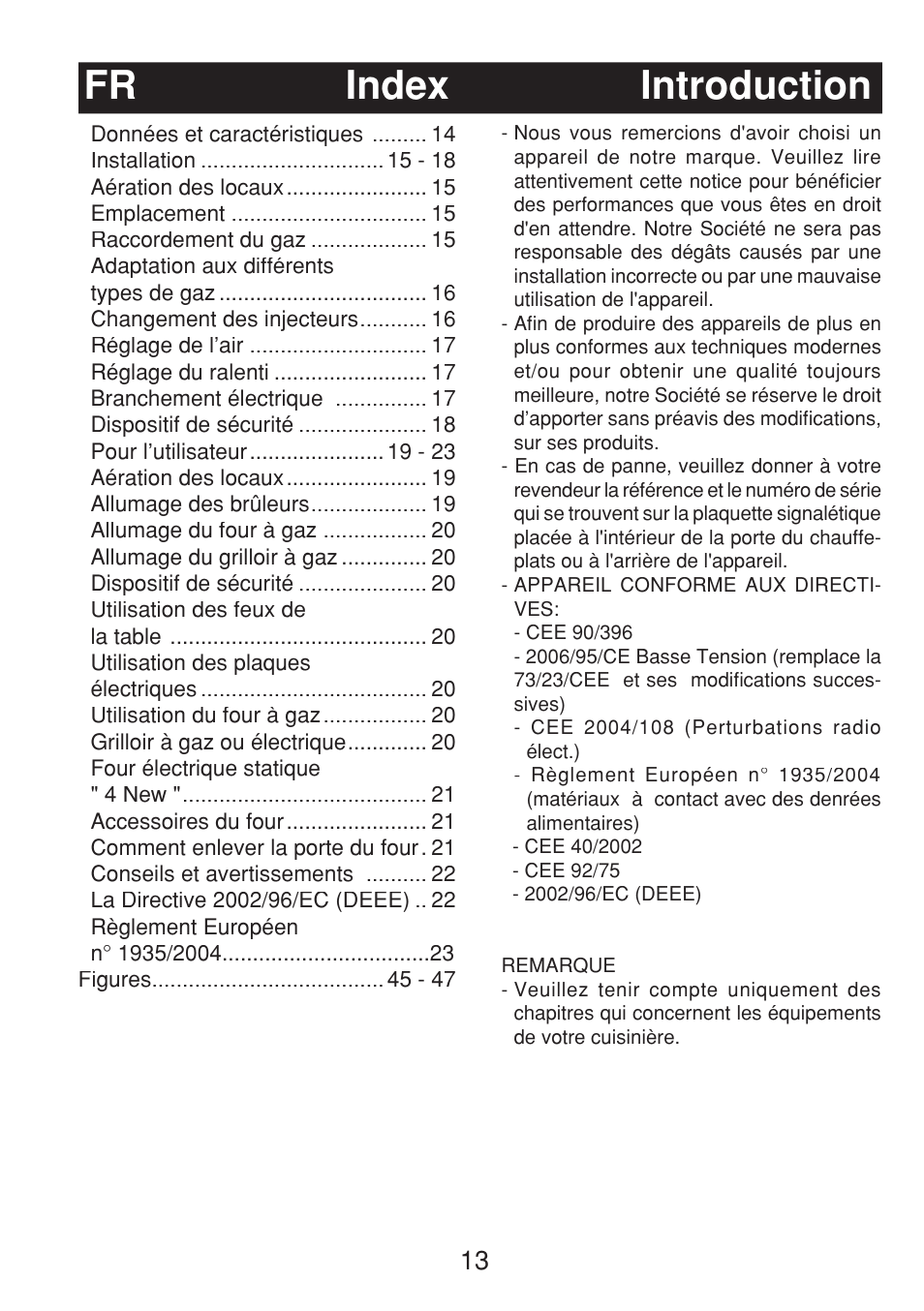 Introduction, Index fr | Fagor 3CF-540SI BUT User Manual | Page 13 / 48