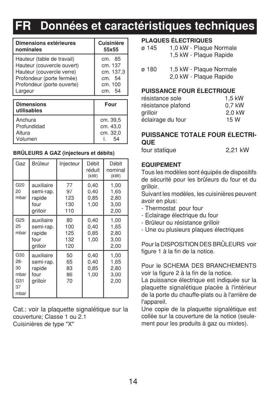 Données et caractéristiques techniques | Fagor 3CF-540SI BUT User Manual | Page 14 / 48