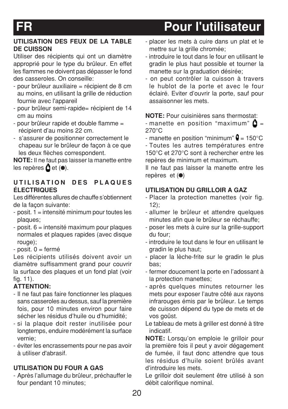 Fr pour l'utilisateur | Fagor 3CF-540SI BUT User Manual | Page 20 / 48