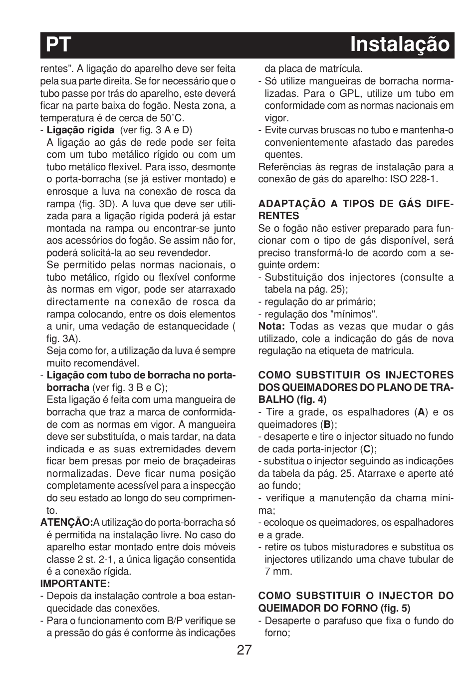 Pt instalação | Fagor 3CF-540SI BUT User Manual | Page 27 / 48