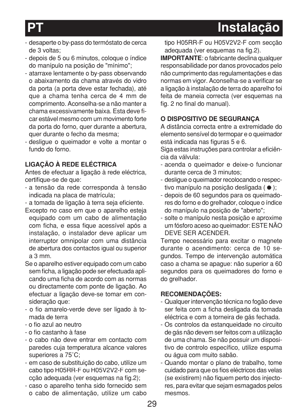 Pt instalação | Fagor 3CF-540SI BUT User Manual | Page 29 / 48
