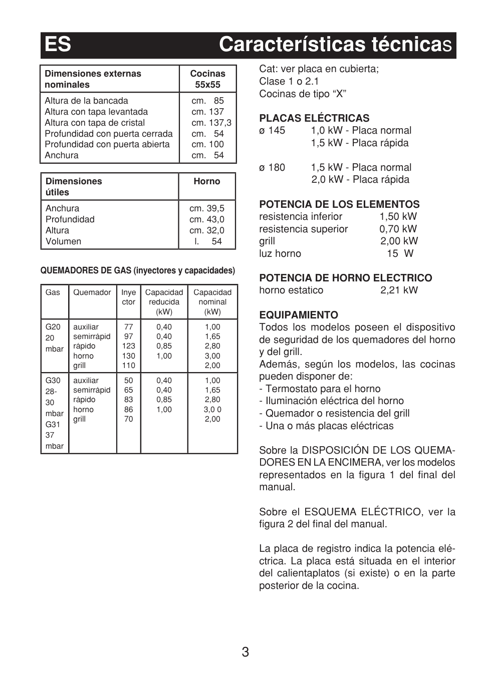 Características técnica s es | Fagor 3CF-540SI BUT User Manual | Page 3 / 48