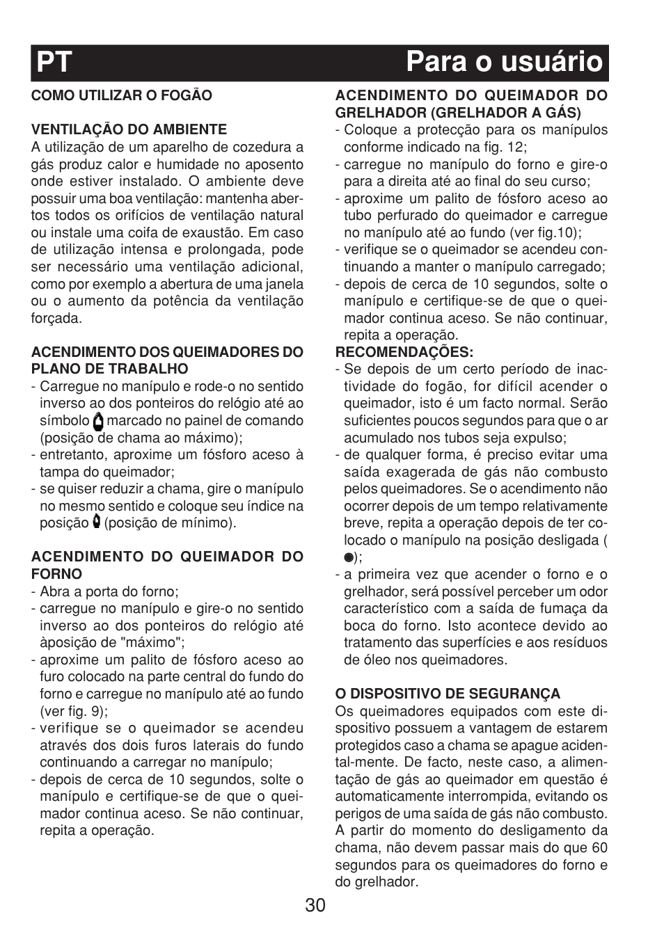 Pt para o usuário | Fagor 3CF-540SI BUT User Manual | Page 30 / 48