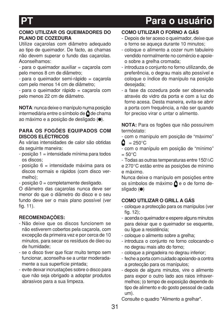 Pt para o usuário | Fagor 3CF-540SI BUT User Manual | Page 31 / 48