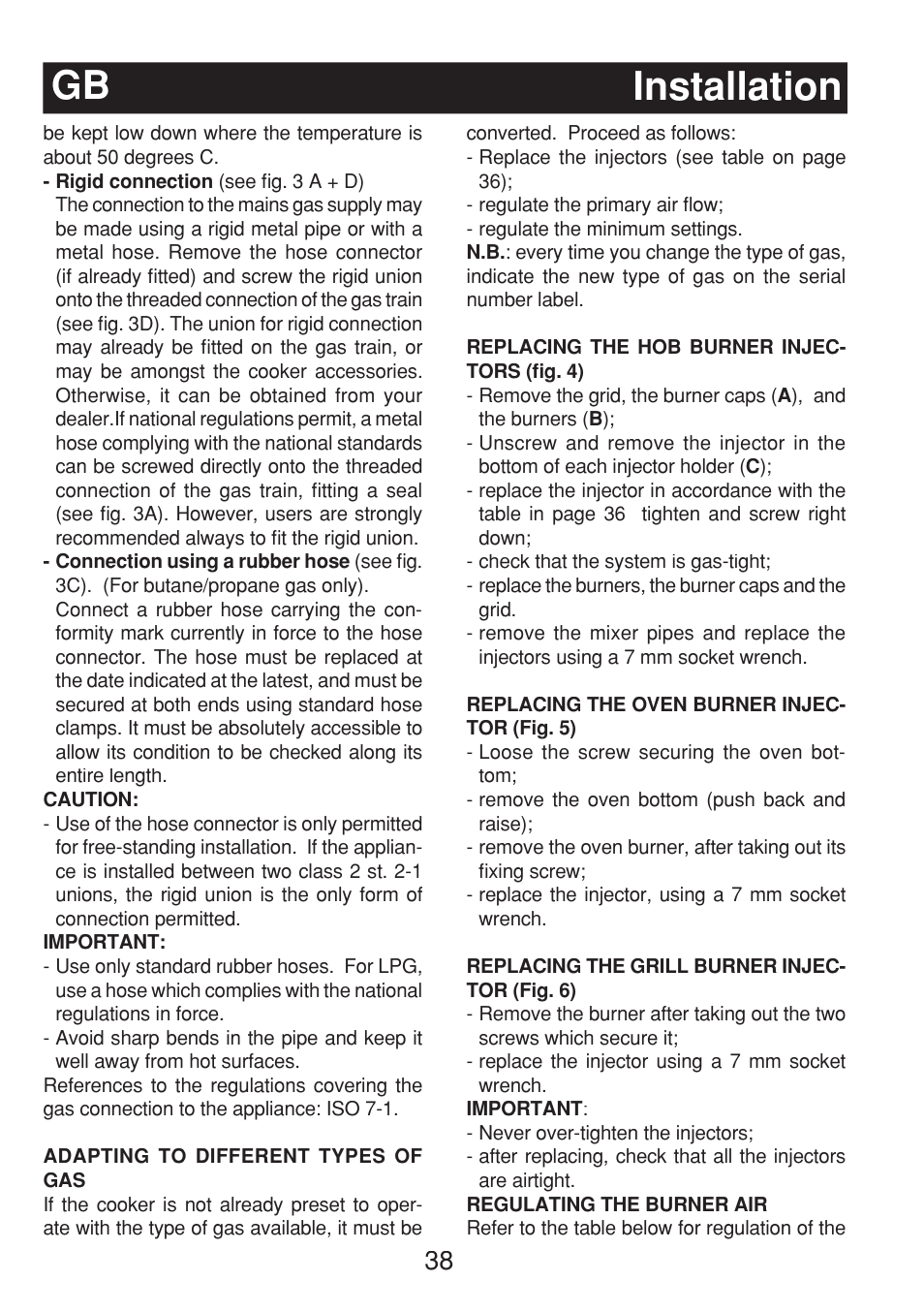 Installation gb | Fagor 3CF-540SI BUT User Manual | Page 38 / 48