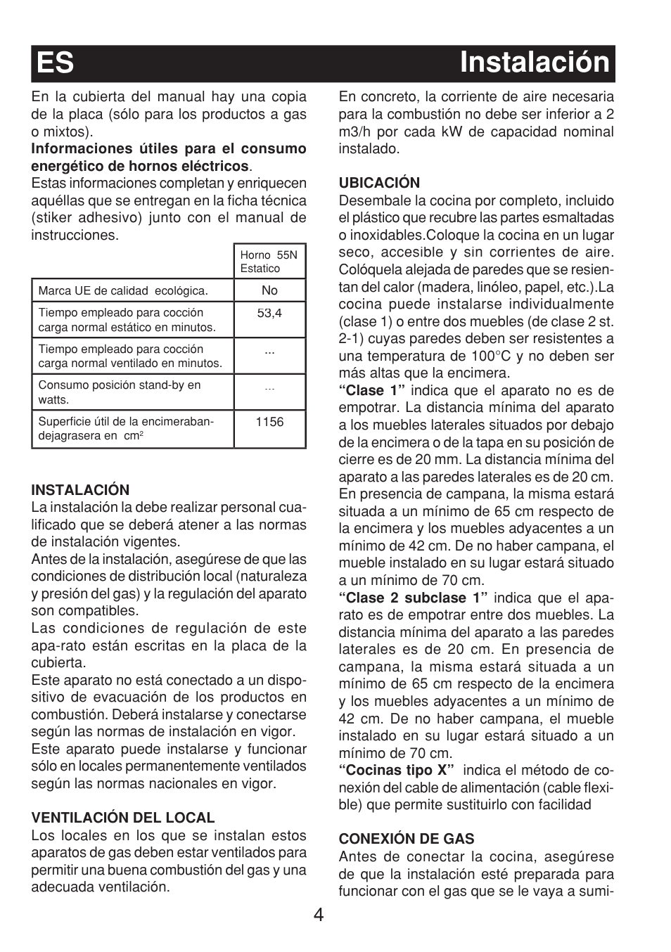 Instalación es | Fagor 3CF-540SI BUT User Manual | Page 4 / 48