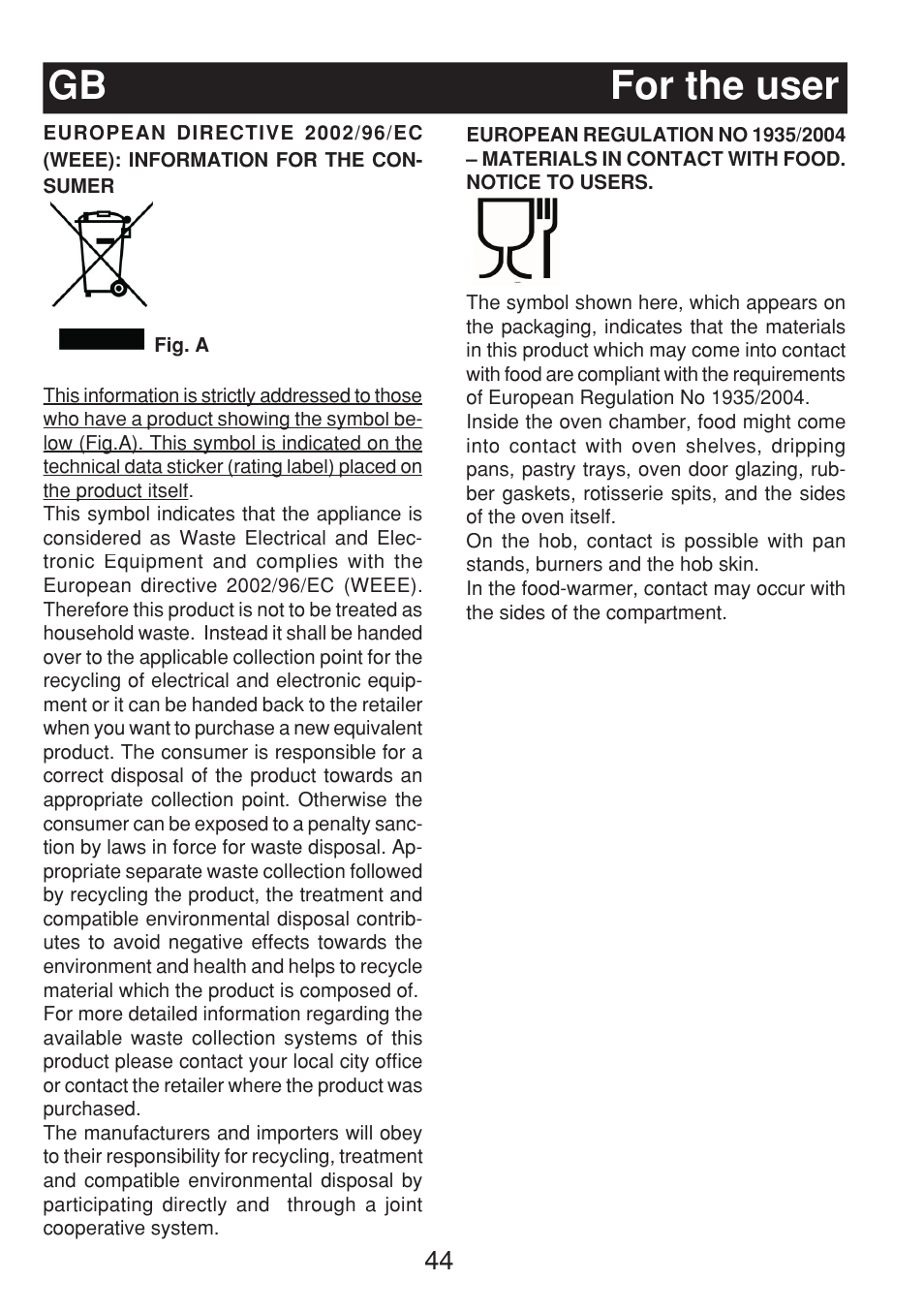 Gb for the user | Fagor 3CF-540SI BUT User Manual | Page 44 / 48