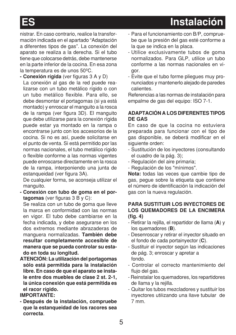 Instalación es | Fagor 3CF-540SI BUT User Manual | Page 5 / 48