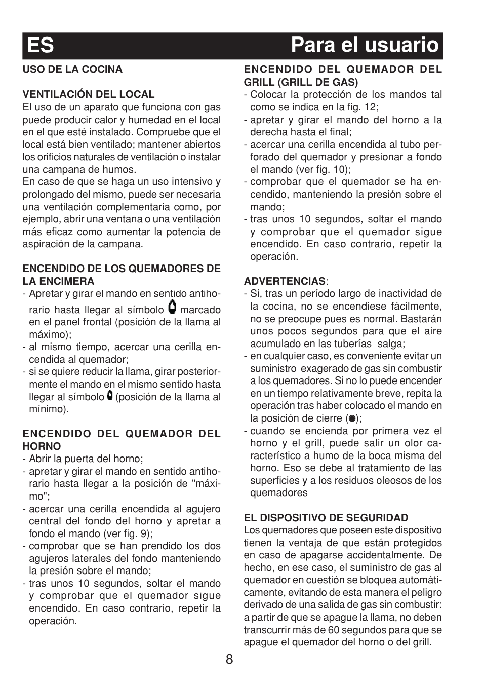 Para el usuario es | Fagor 3CF-540SI BUT User Manual | Page 8 / 48