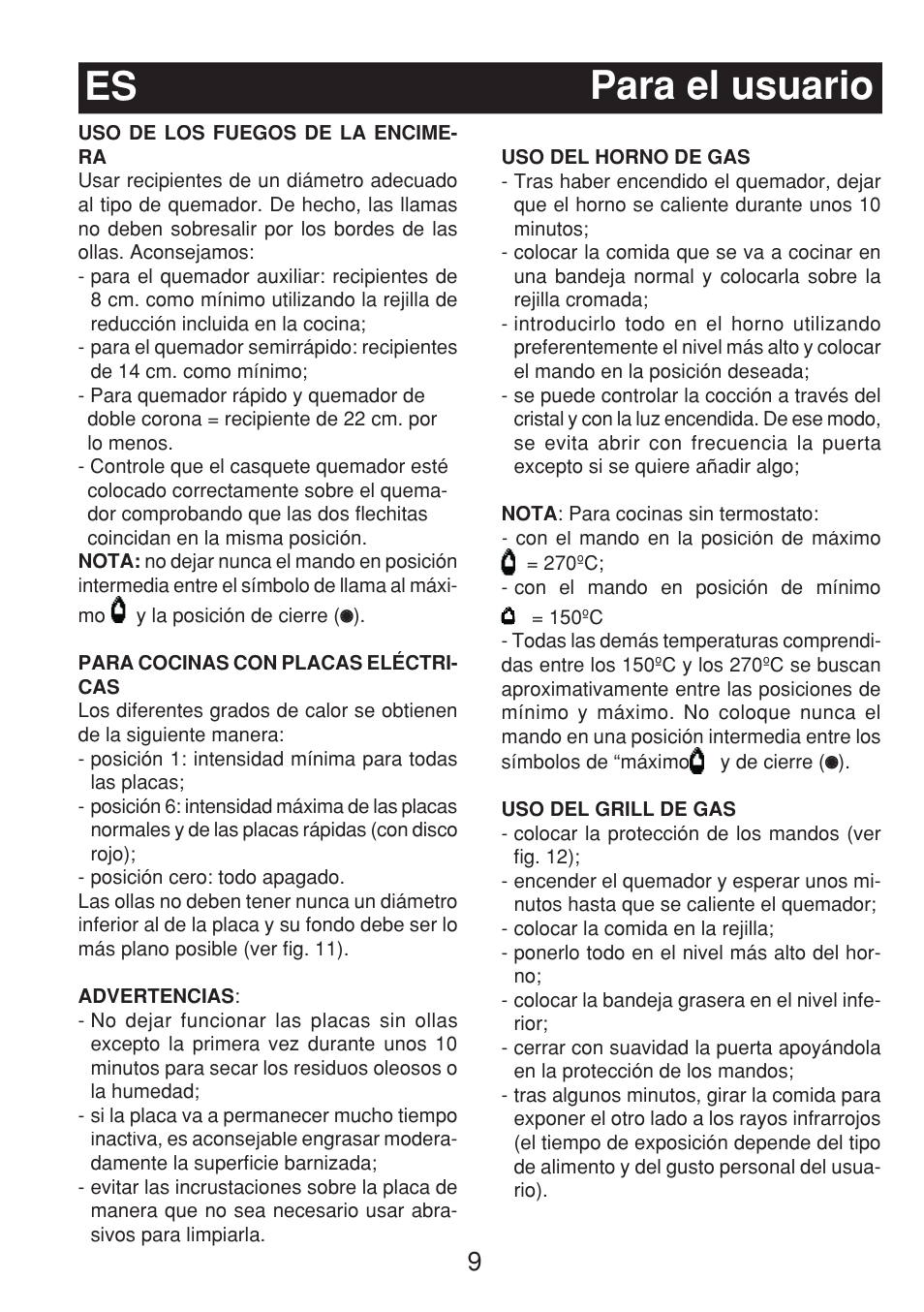 Para el usuario es | Fagor 3CF-540SI BUT User Manual | Page 9 / 48