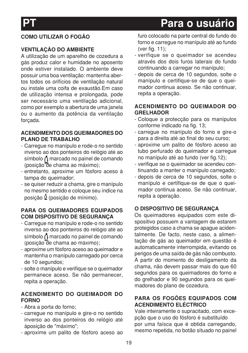 Para o usuário pt | Fagor 3CF-950SXBUT User Manual | Page 19 / 48