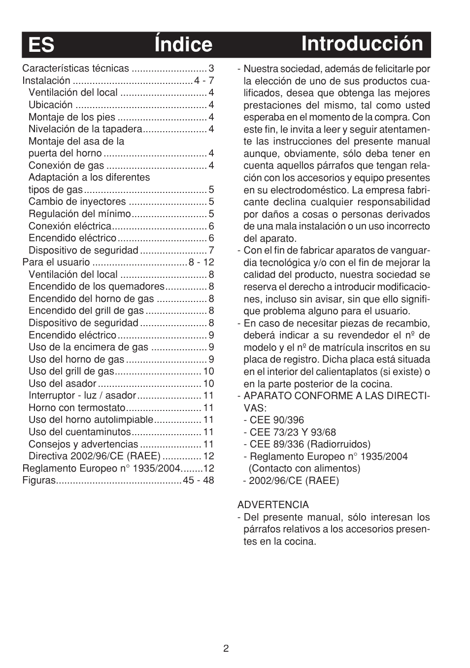 Introducción índice es | Fagor 3CF-950SXBUT User Manual | Page 2 / 48