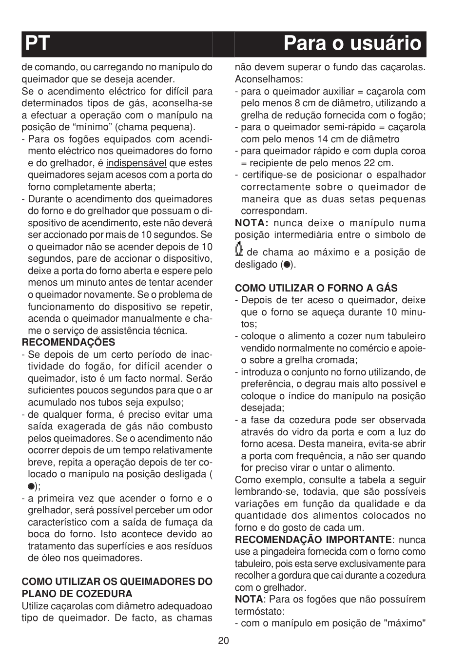 Pt para o usuário | Fagor 3CF-950SXBUT User Manual | Page 20 / 48