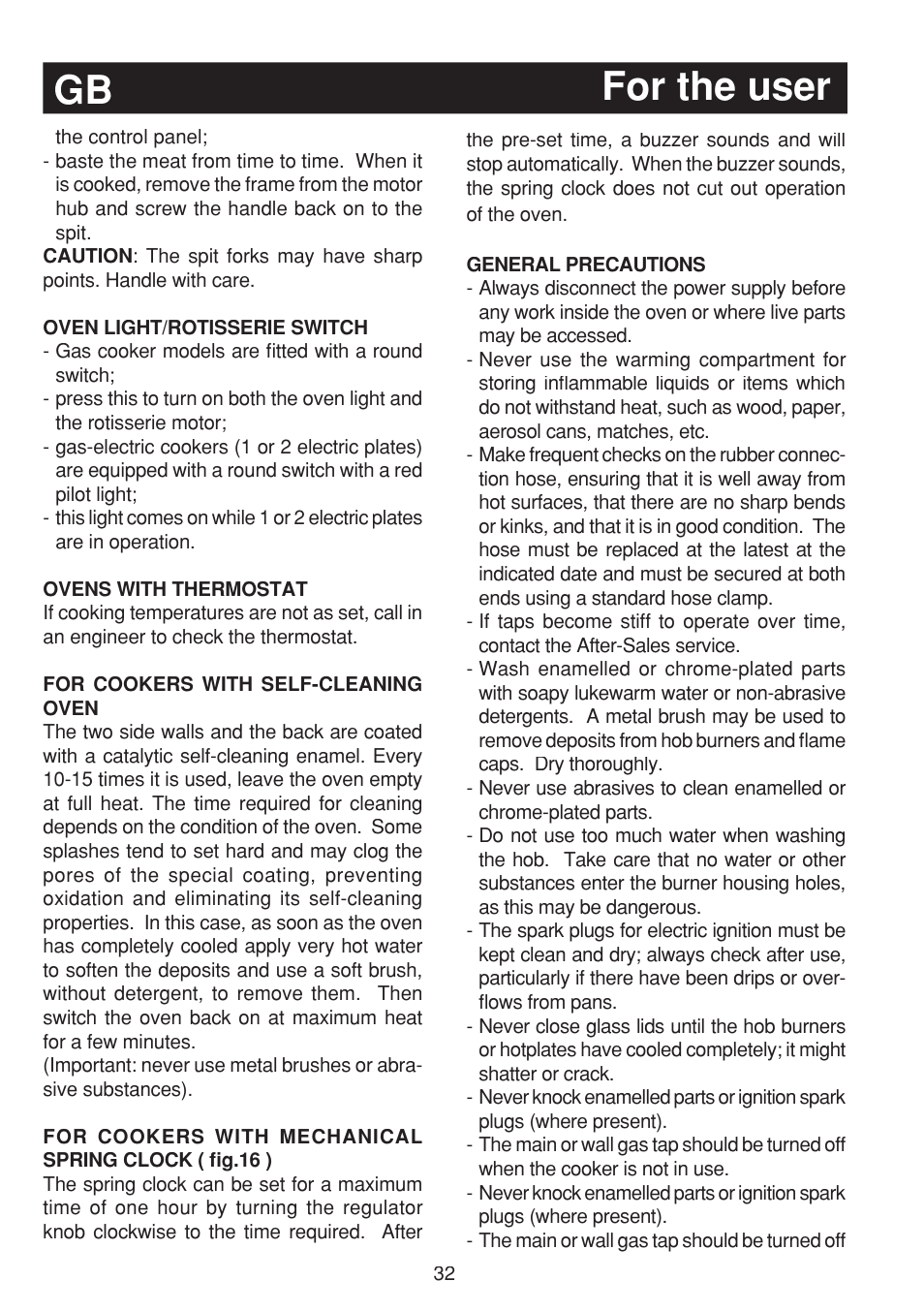 For the user gb | Fagor 3CF-950SXBUT User Manual | Page 32 / 48