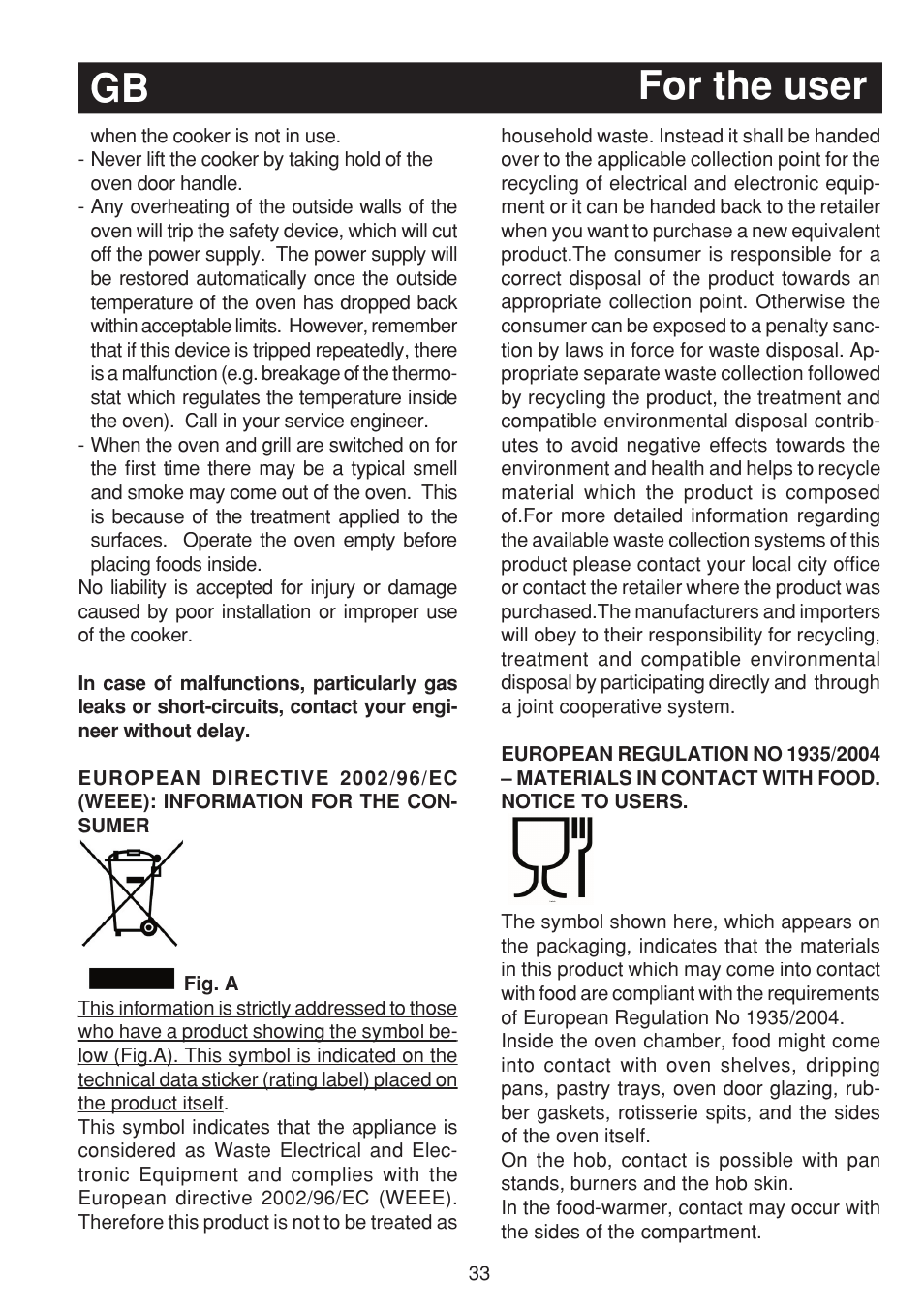 For the user gb | Fagor 3CF-950SXBUT User Manual | Page 33 / 48