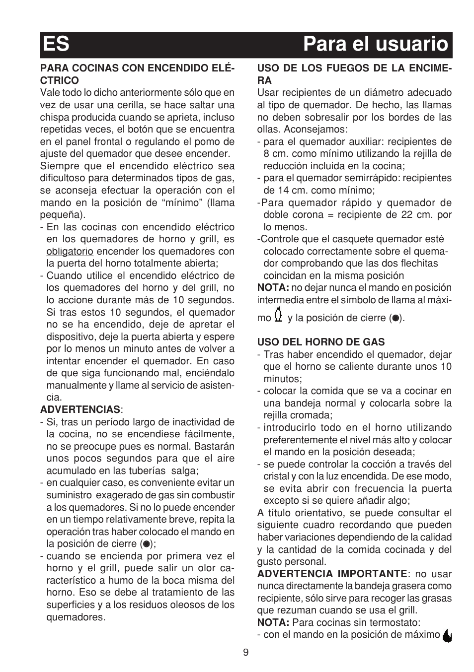 Para el usuario es | Fagor 3CF-950SXBUT User Manual | Page 9 / 48