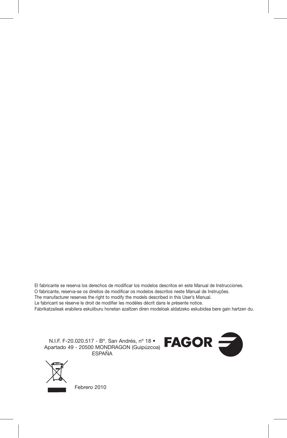 Fagor ETNA 10, 6 Y 4 TAZAS User Manual | Page 8 / 8