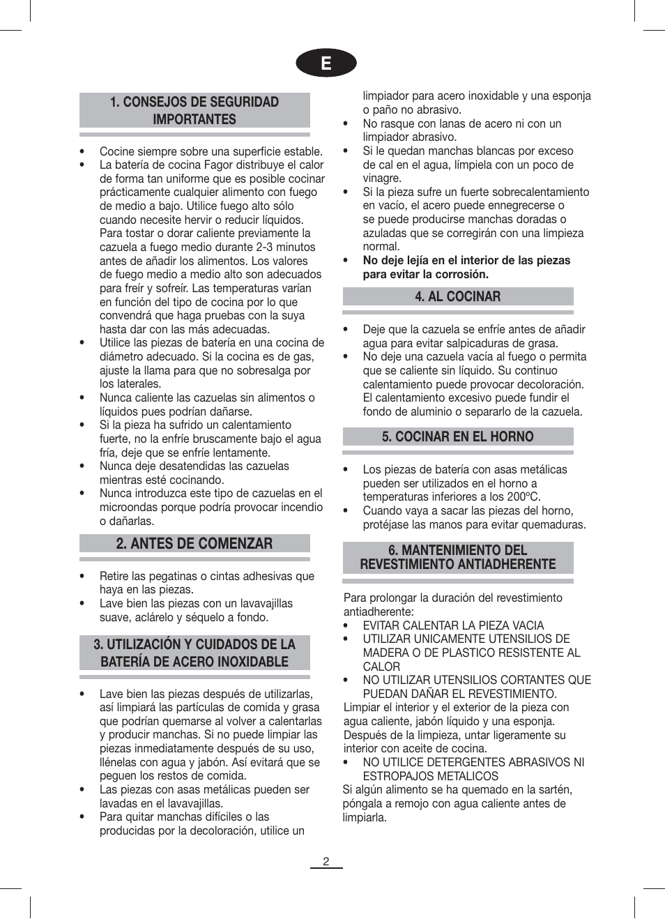 Antes de comenzar | Fagor WOKECOFORZA28 User Manual | Page 2 / 20