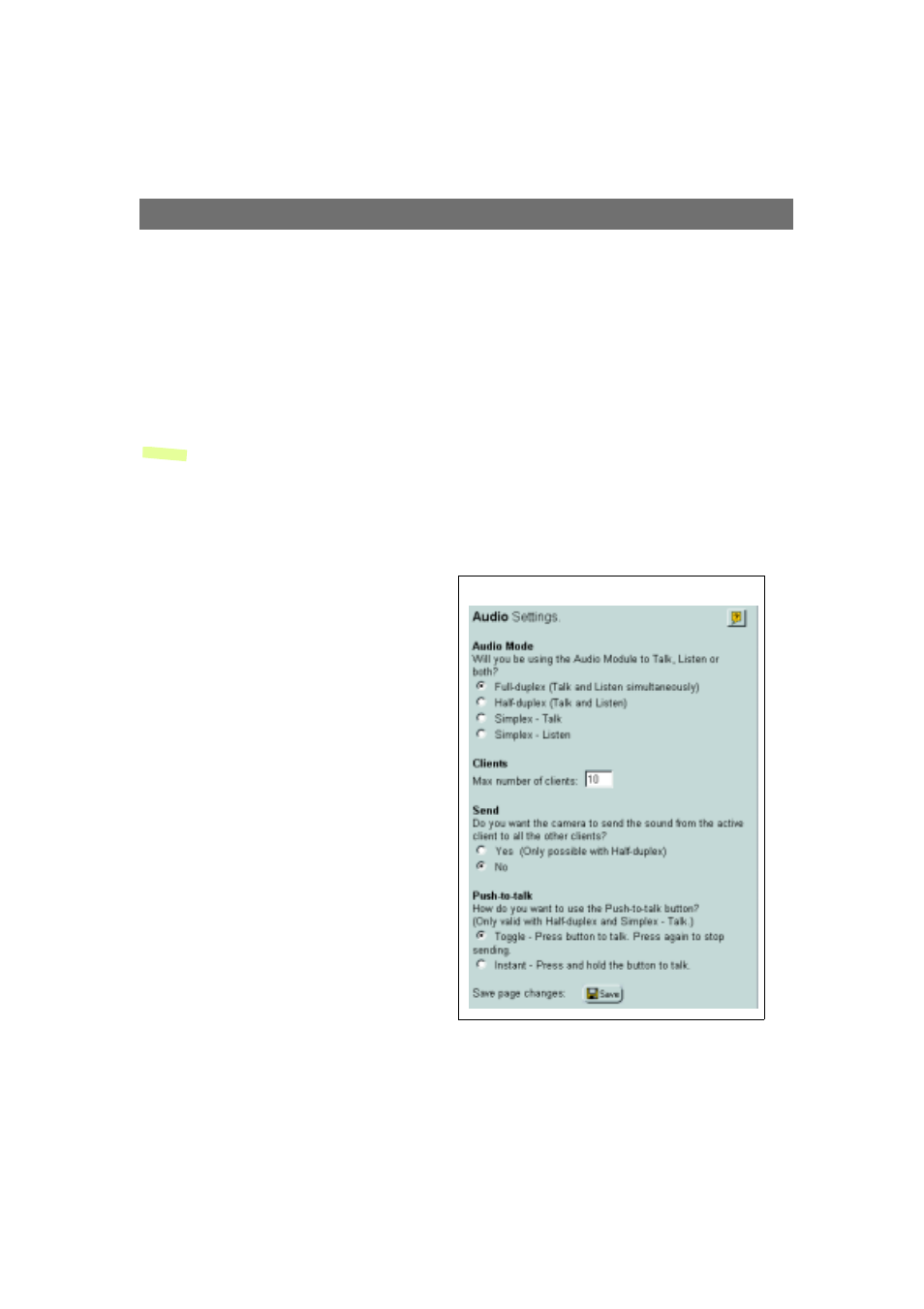 Configuring the audio module | Axis Communications 2401 User Manual | Page 34 / 87
