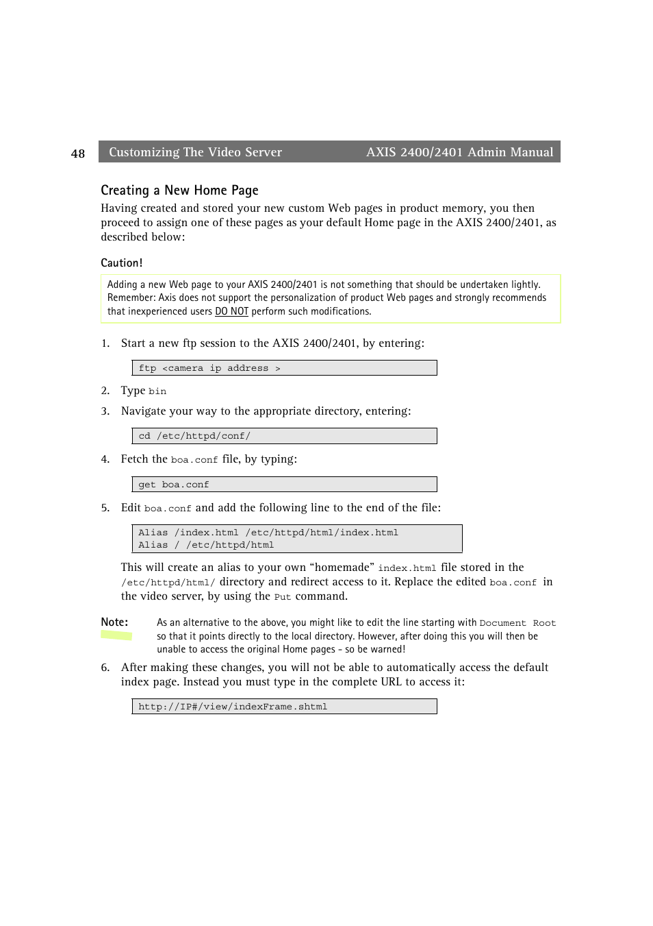 Creating a new home page | Axis Communications 2401 User Manual | Page 48 / 87