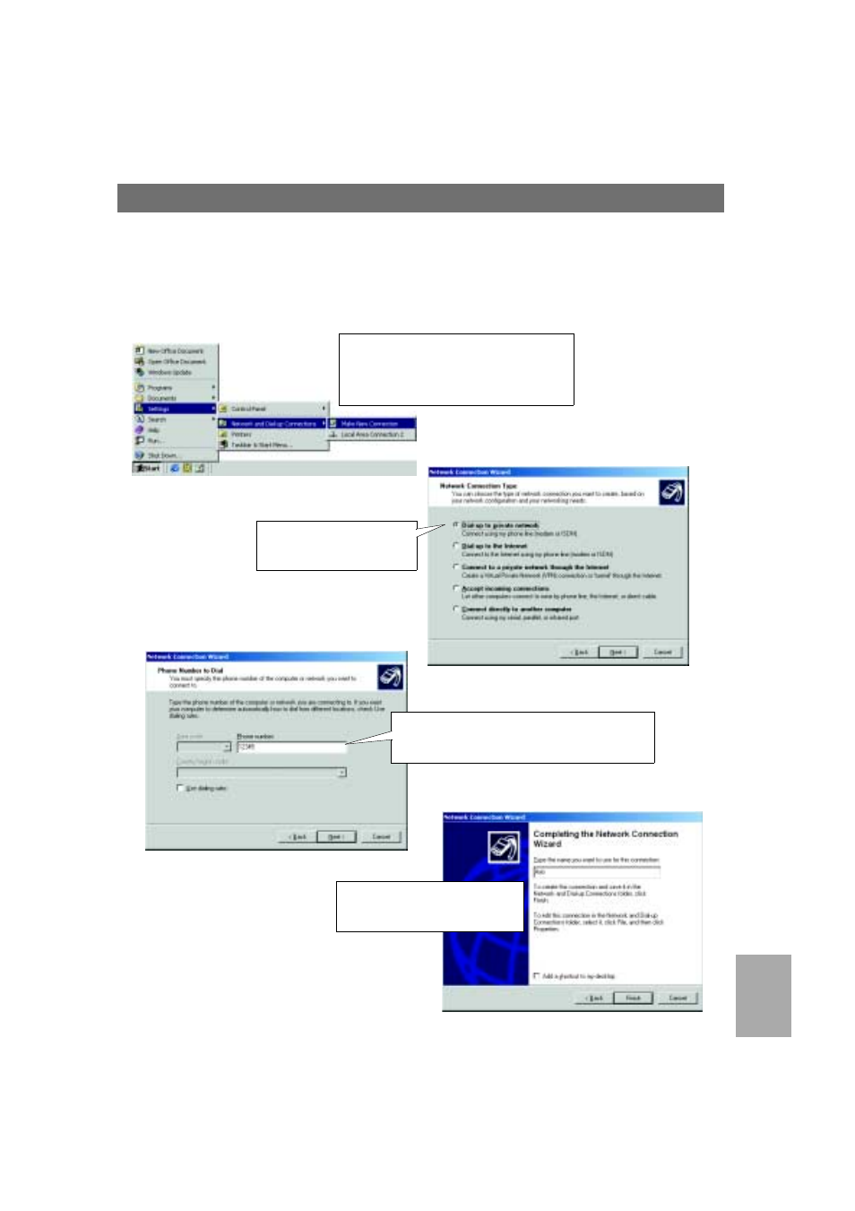 Paso b - crear un acceso telefónico a redes | Axis Communications 2401 User Manual | Page 83 / 87