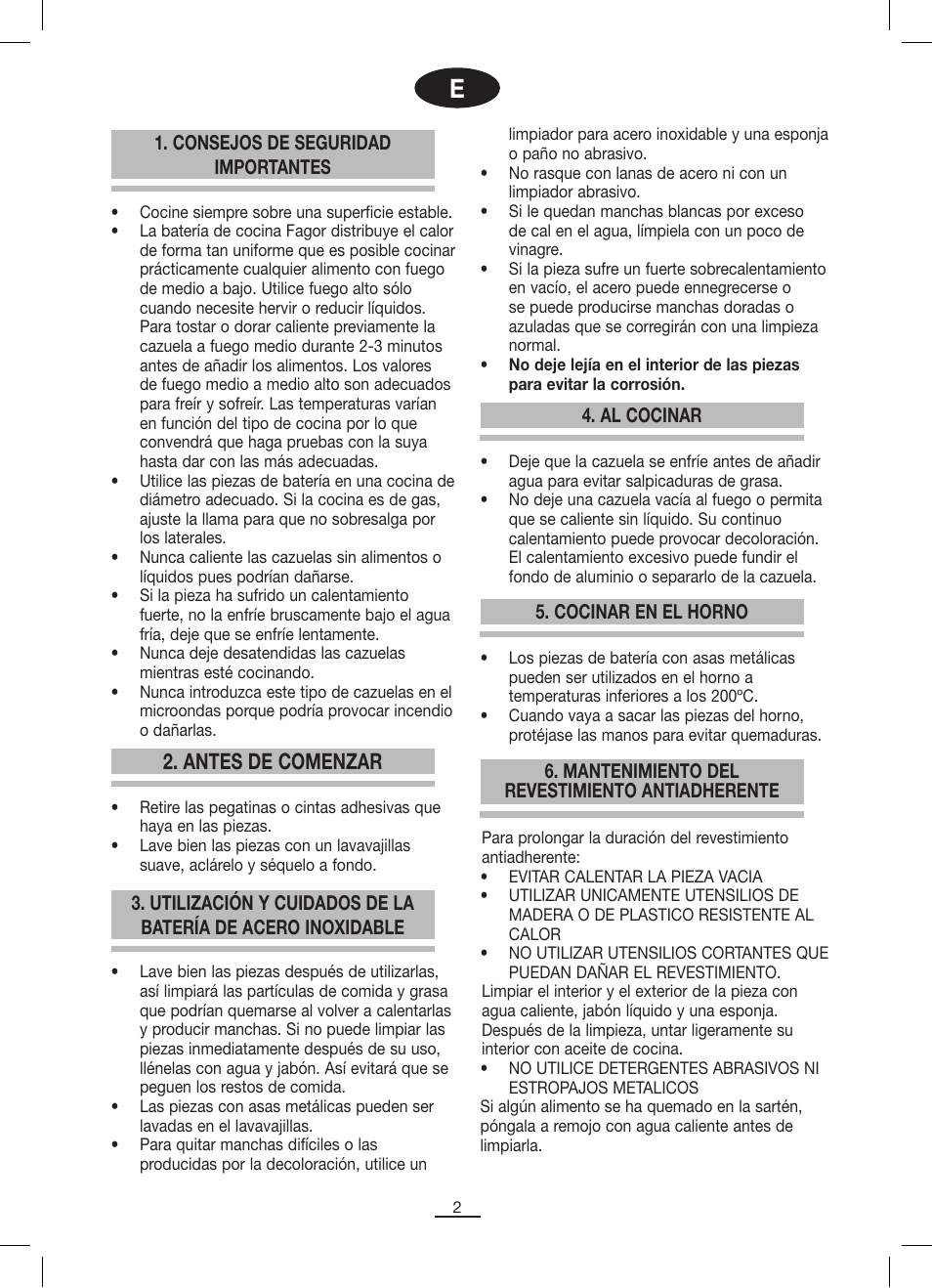 Antes de comenzar | Fagor SARTÉN ALUMINIO ANTIADHERENTE ECOLOGICO User Manual | Page 2 / 20