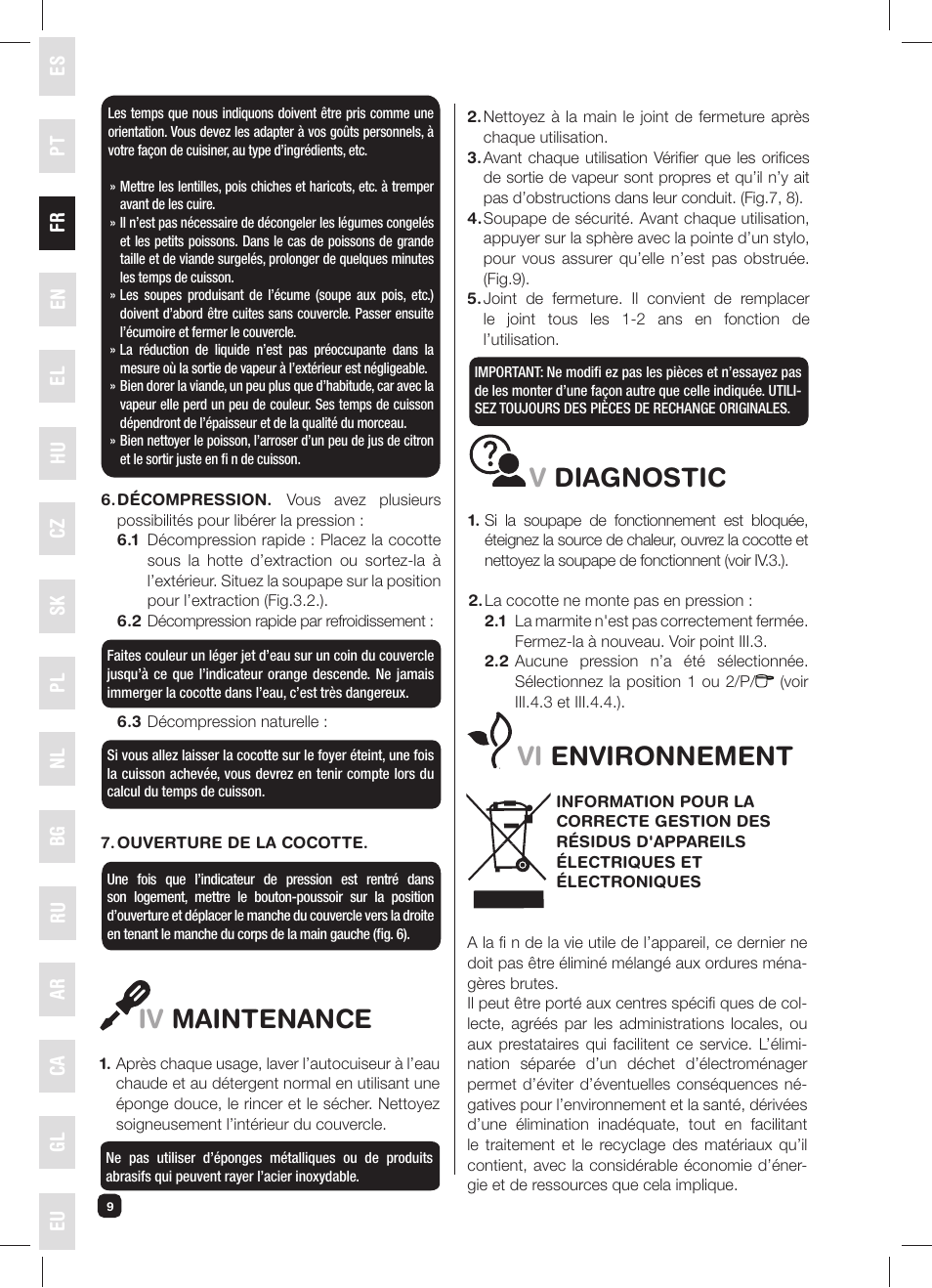 Iv maintenance, Vdiagnostic, Vi environnement | Fagor FUTURE IN 6X1 User Manual | Page 10 / 50