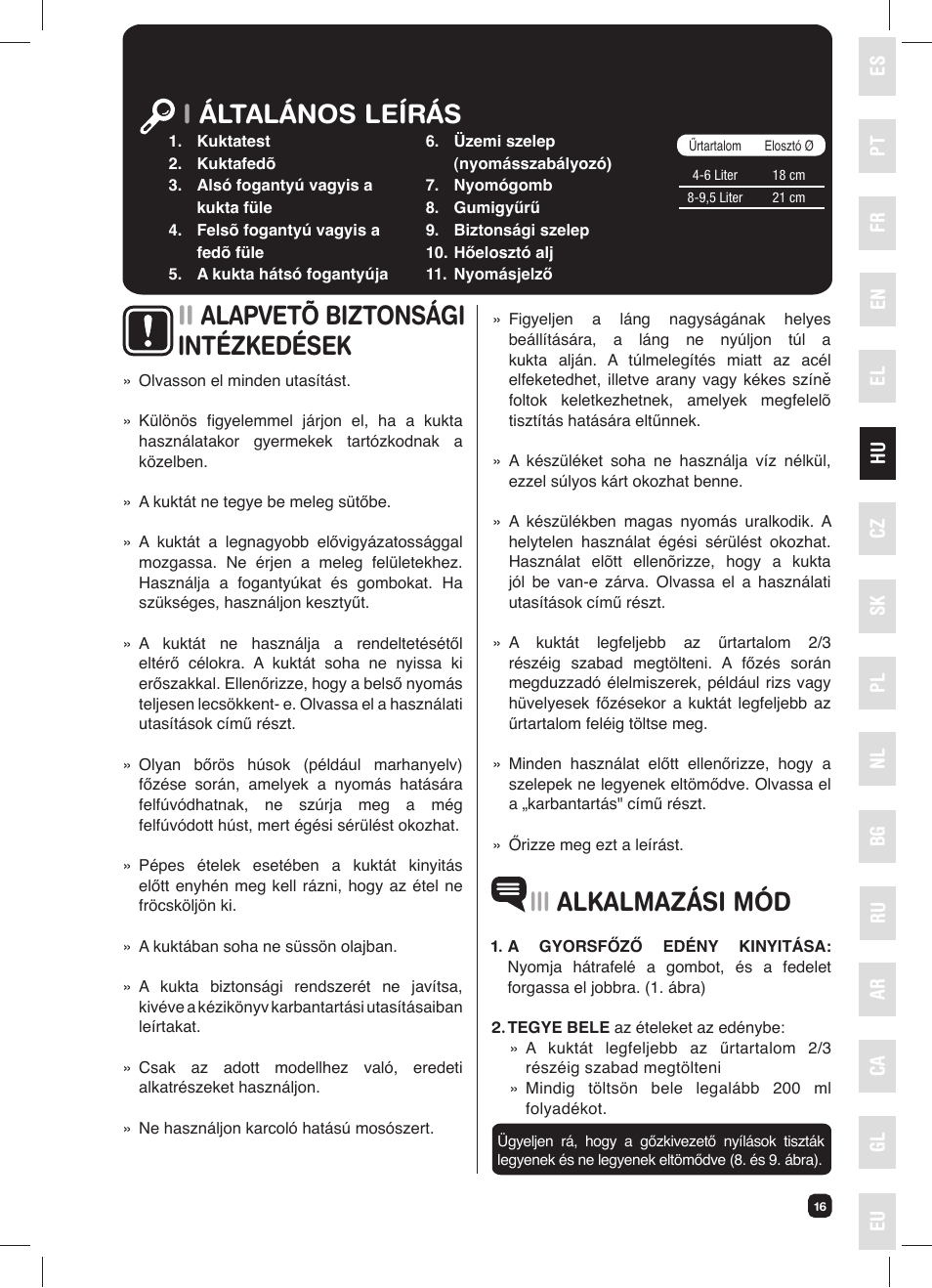 Iáltalános leírás iii alkalmazási mód, Ii alapvetõ biztonsági intézkedések | Fagor FUTURE IN 6X1 User Manual | Page 17 / 50