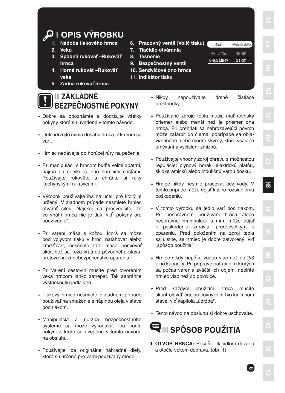 Iopis výrobku iii spôsob použitia, Ii základné bezpečnostné pokyny | Fagor FUTURE IN 6X1 User Manual | Page 23 / 50