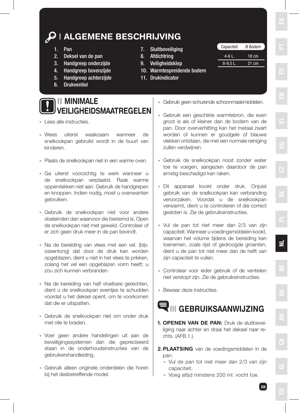 Ialgemene beschrijving iii gebruiksaanwijzing, Ii minimale veiligheidsmaatregelen | Fagor FUTURE IN 6X1 User Manual | Page 29 / 50