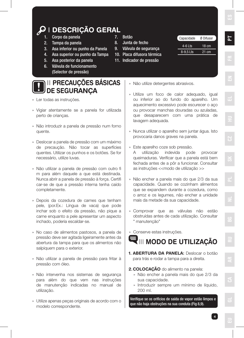 Idescrição geral iii modo de utilização, Ii precauções básicas de segurança | Fagor FUTURE IN 6X1 User Manual | Page 5 / 50