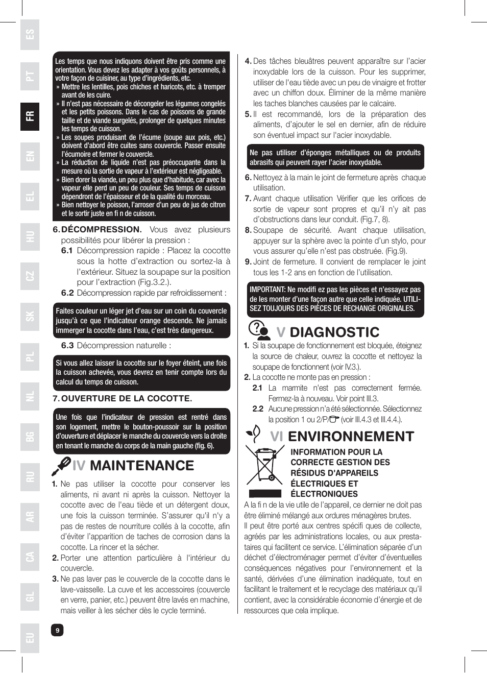 Iv maintenance, Vdiagnostic, Vi environnement | Fagor XPRESS-RED-6 User Manual | Page 10 / 58