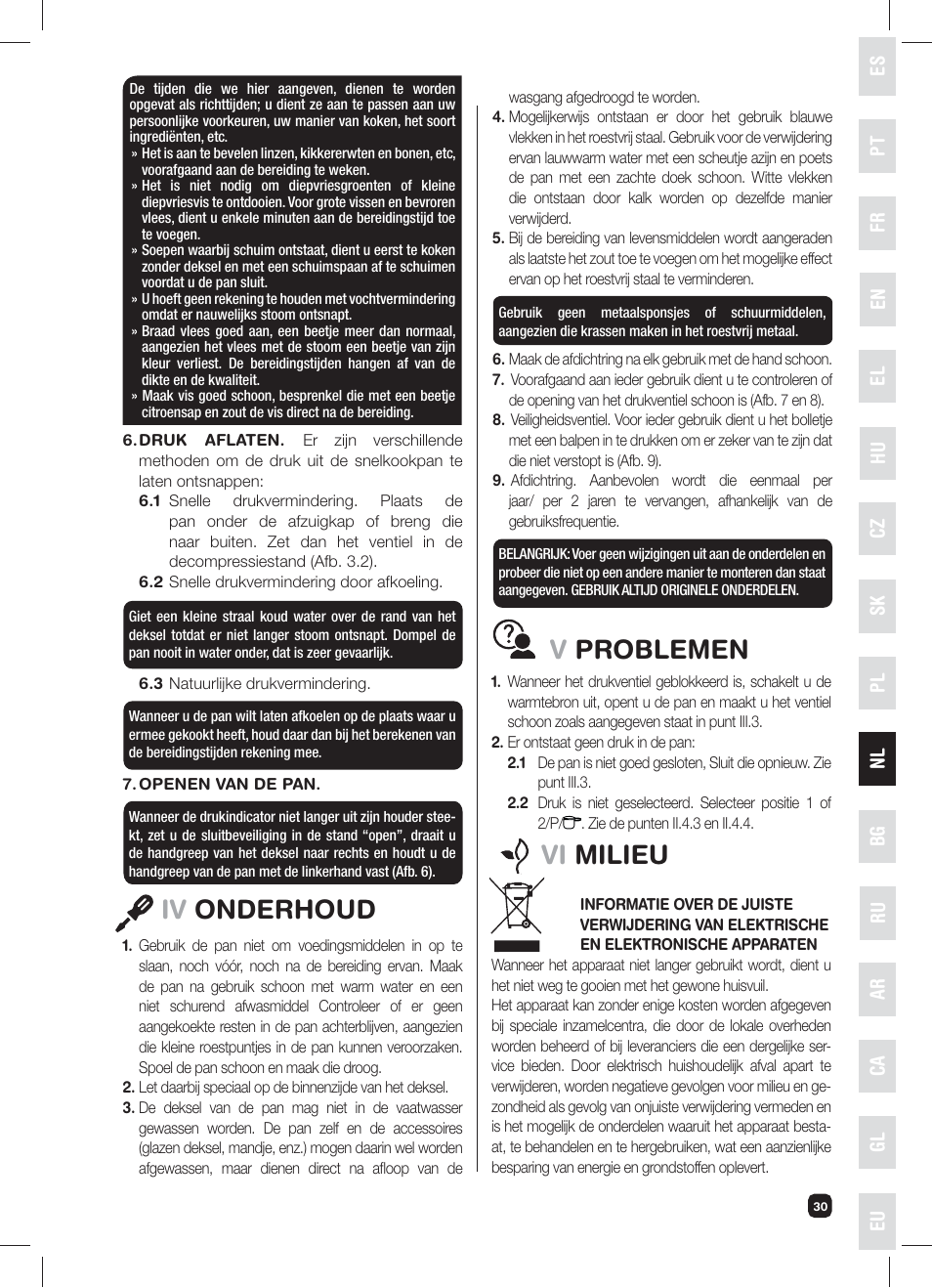 Iv onderhoud, Vproblemen, Vi milieu | Fagor XPRESS-RED-6 User Manual | Page 31 / 58