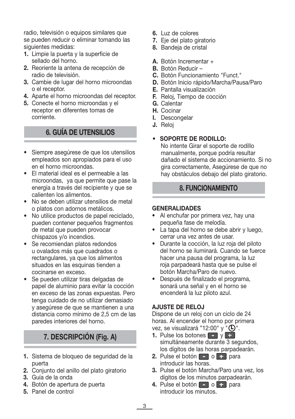 Guía de utensilios, Descripción (fig. a) 8. funcionamiento | Fagor SPOUT-28BO User Manual | Page 4 / 67