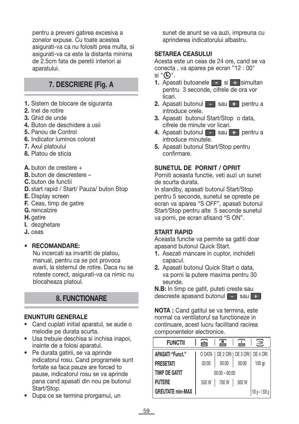 Descriere (fig. a 8. functionare | Fagor SPOUT-28BO User Manual | Page 60 / 67