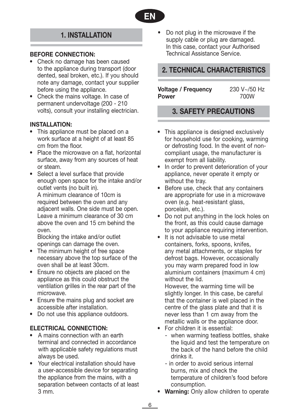 Safety precautions, Installation 2. technical characteristics | Fagor SPOUT-28BO User Manual | Page 7 / 67
