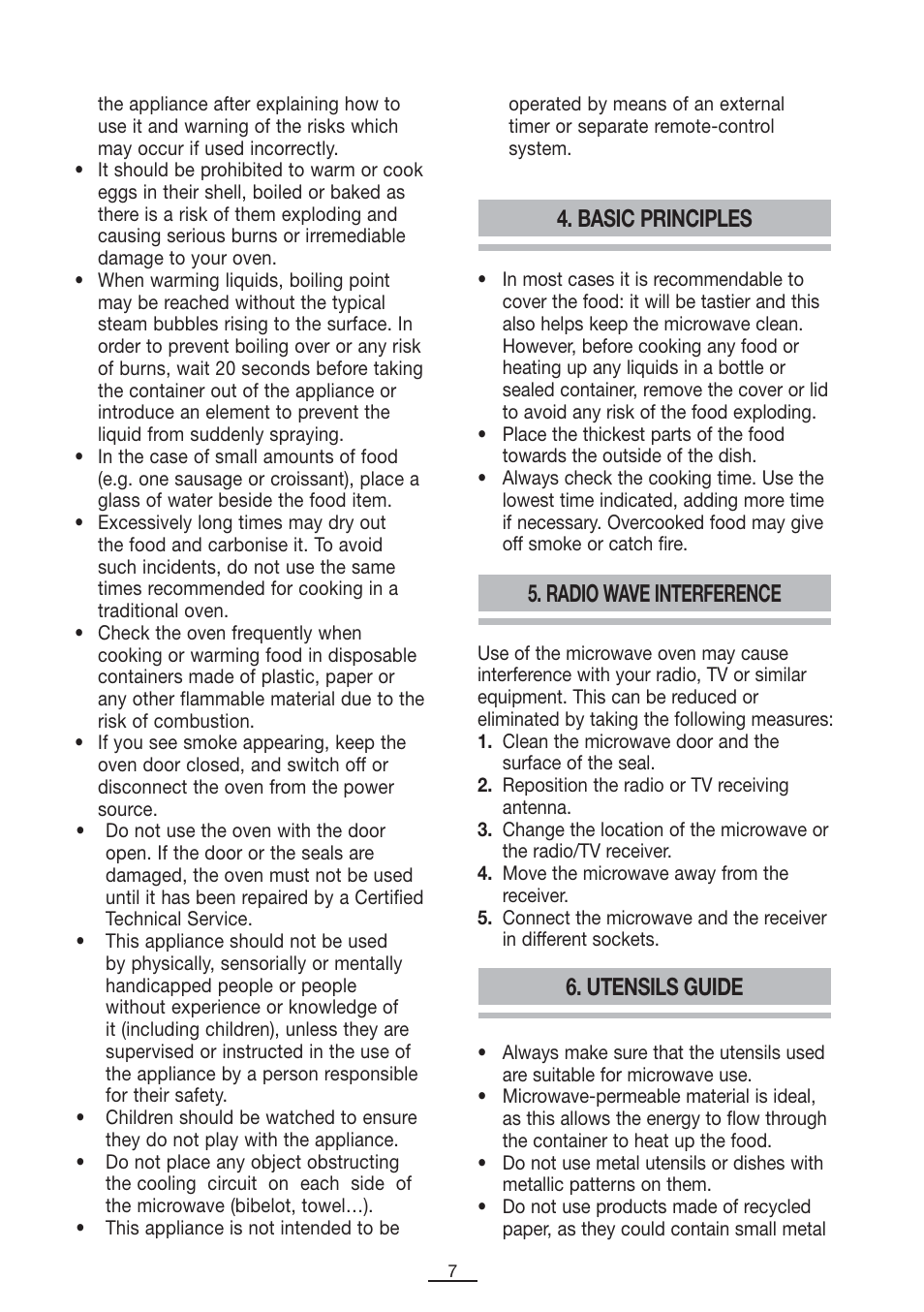 Basic principles, Radio wave interference, Utensils guide | Fagor SPOUT-28BO User Manual | Page 8 / 67