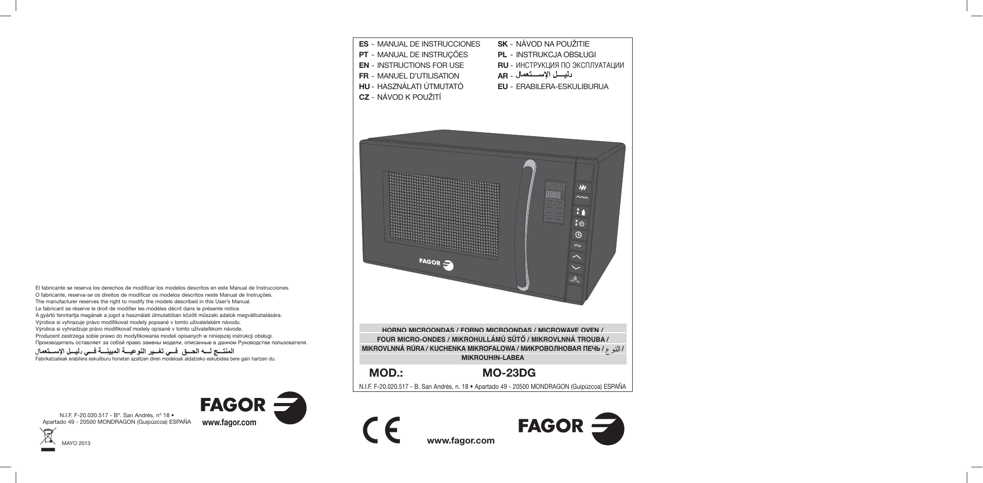 Fagor MO-23DG User Manual | 71 pages