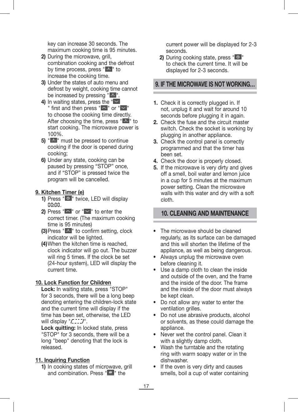 If the microwave is not working, Cleaning and maintenance | Fagor MO-23DG User Manual | Page 18 / 71